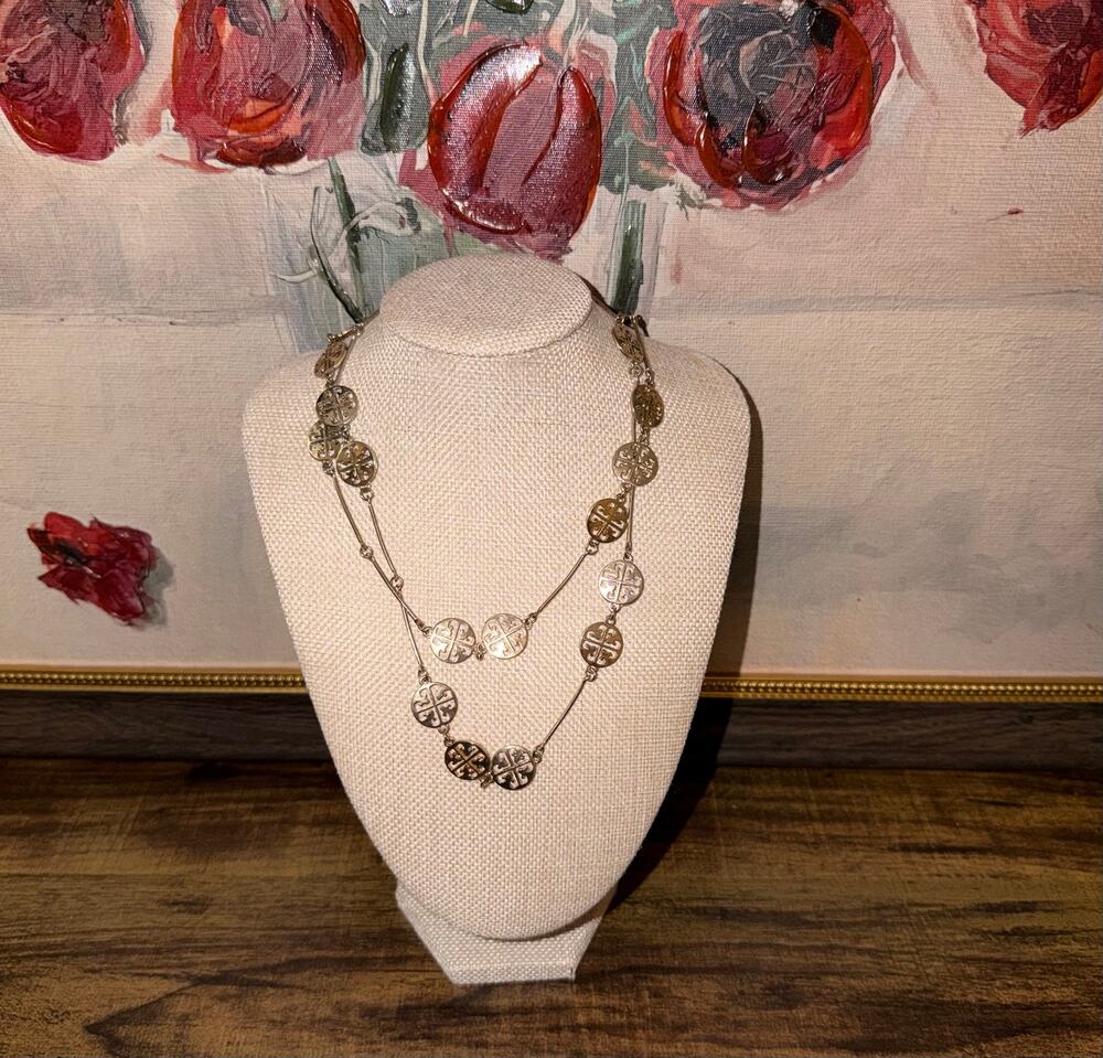 Tory Burch Long Gold-Tone Double T Logo Station Necklace 36–37”